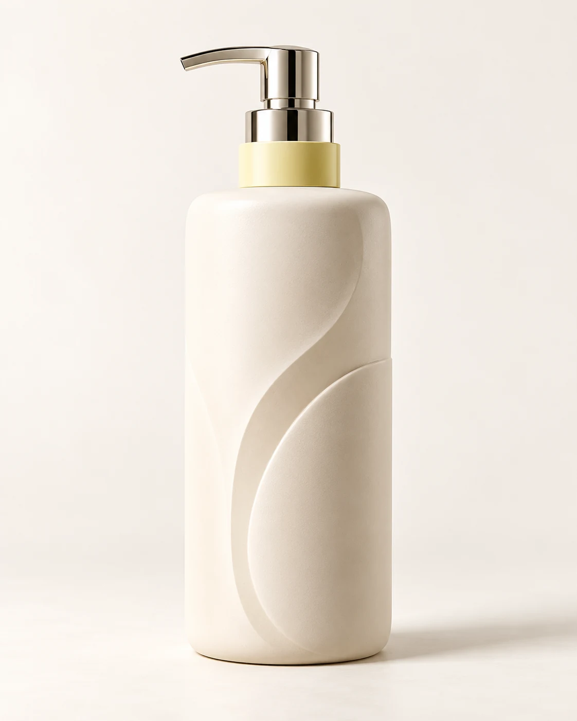 An elongated porcelain silhouette with a precise silver detail.